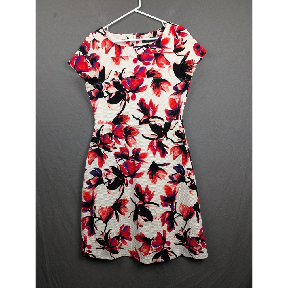 Ivanka Trump Womens Floral Scuba Fit & Flare Dress White‎ Red Black Size 6